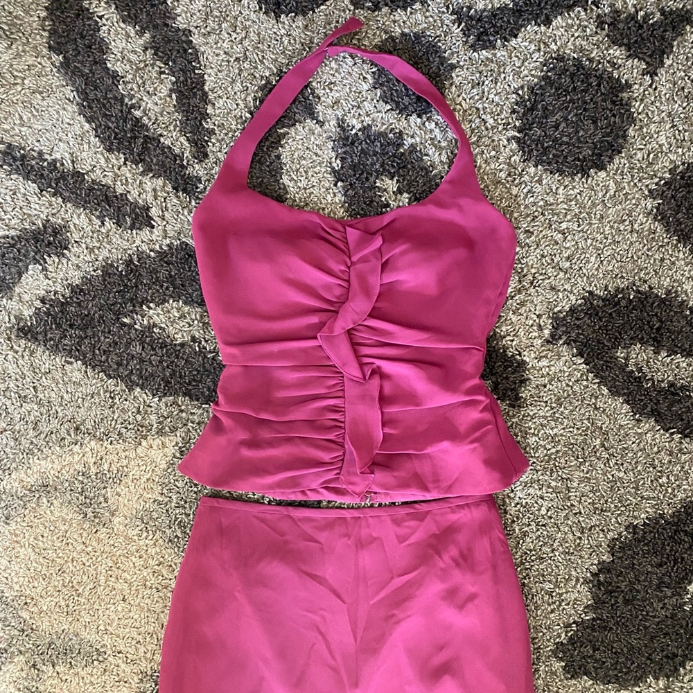 Elegant Pink Halter Top and Skirt Set
